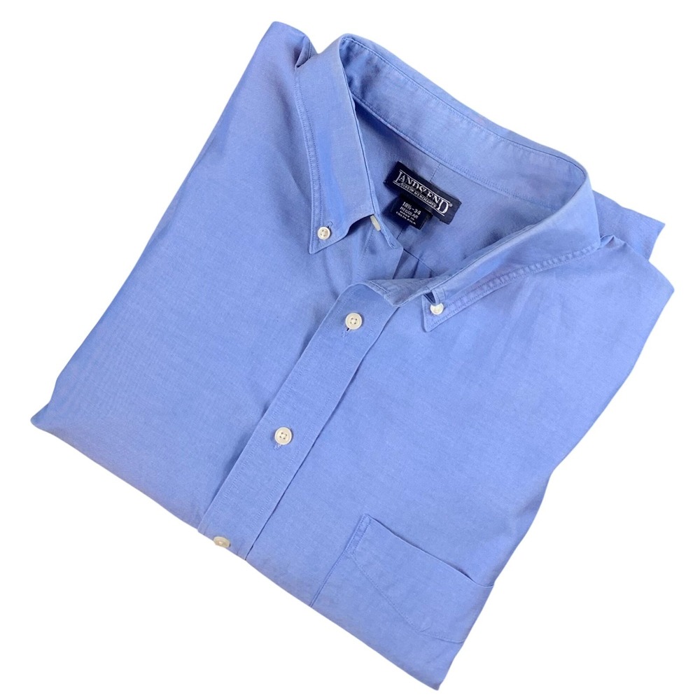 Lands End Mens Blue Long Sleeve Oxford‎ Button Down Shirt 18.5-34 Regular Fit
